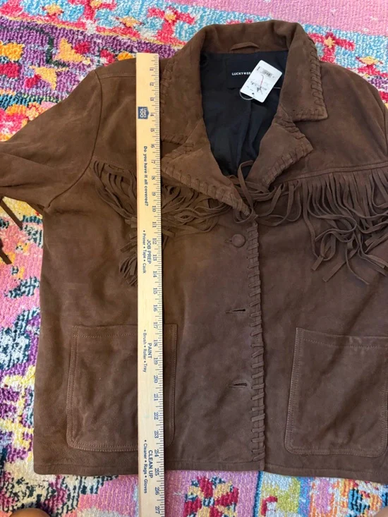 Lucky brand boho fringe leather jacket xl brown western wear - Picture 8 of 10
